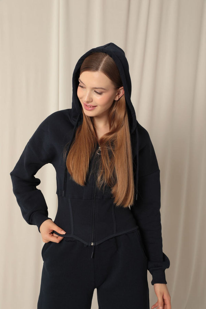 KKT Three Thread Fabric Zippered Women's Navy Blue Suit - Cassino