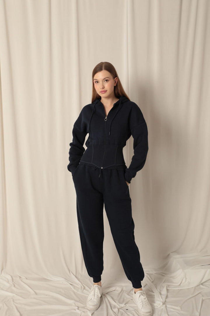 KKT Three Thread Fabric Zippered Women's Navy Blue Suit - Cassino