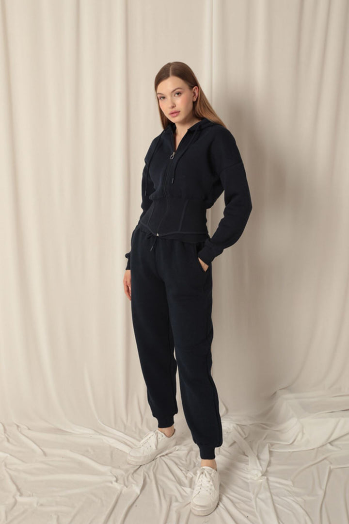 KKT Three Thread Fabric Zippered Women's Navy Blue Suit - Cassino