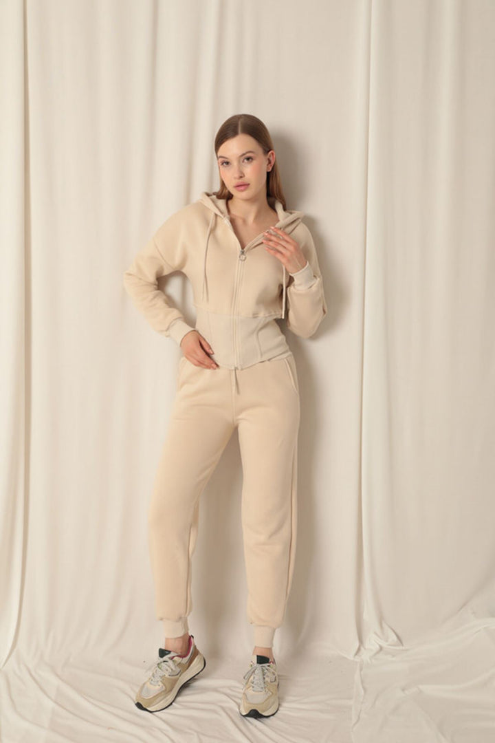 KKT Three Thread Fabric Zippered Women's Beige Suit - Stirling