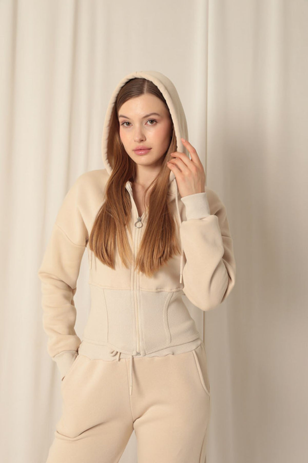 KKT Three Thread Fabric Zippered Women's Beige Suit - Stirling