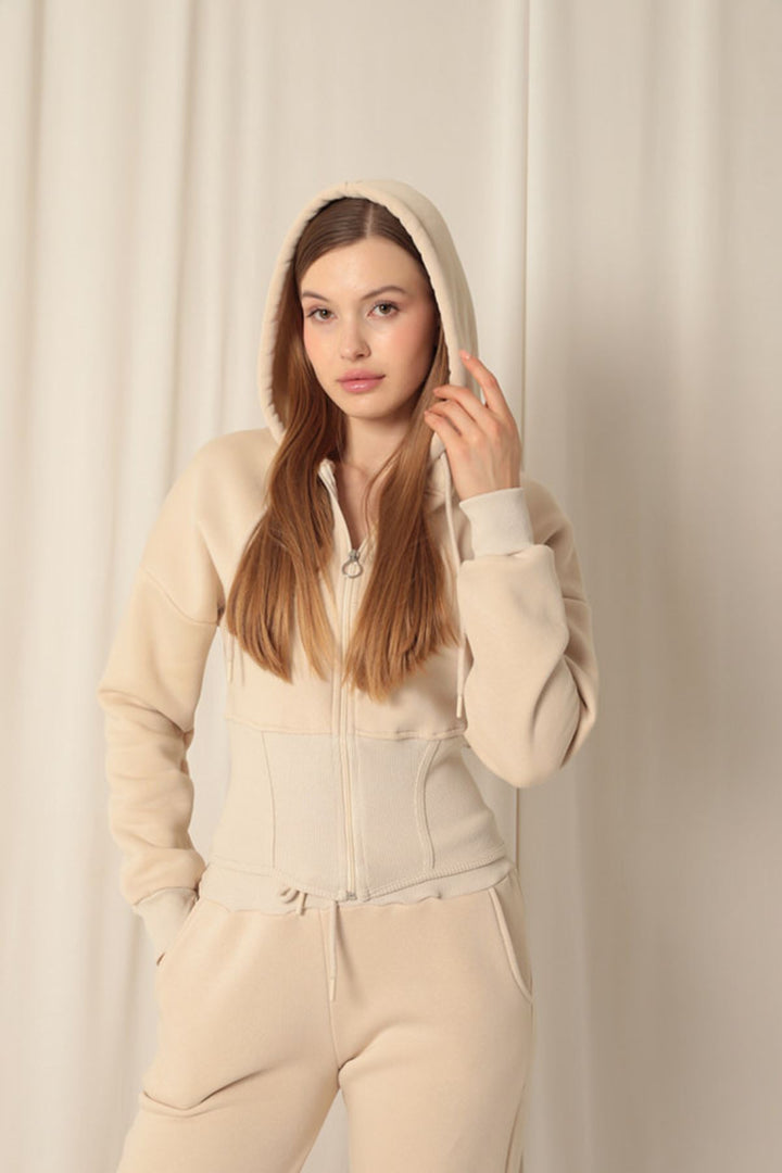 KKT Three Thread Fabric Zippered Women's Beige Suit - Stirling
