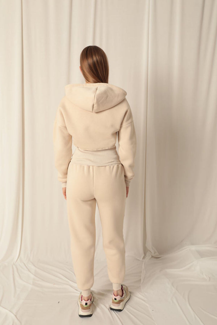 KKT Three Thread Fabric Zippered Women's Beige Suit - Stirling