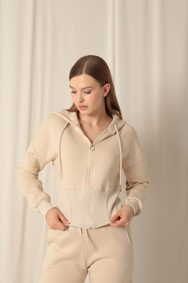 KKT Three Thread Fabric Zippered Women's Beige Suit - Stirling