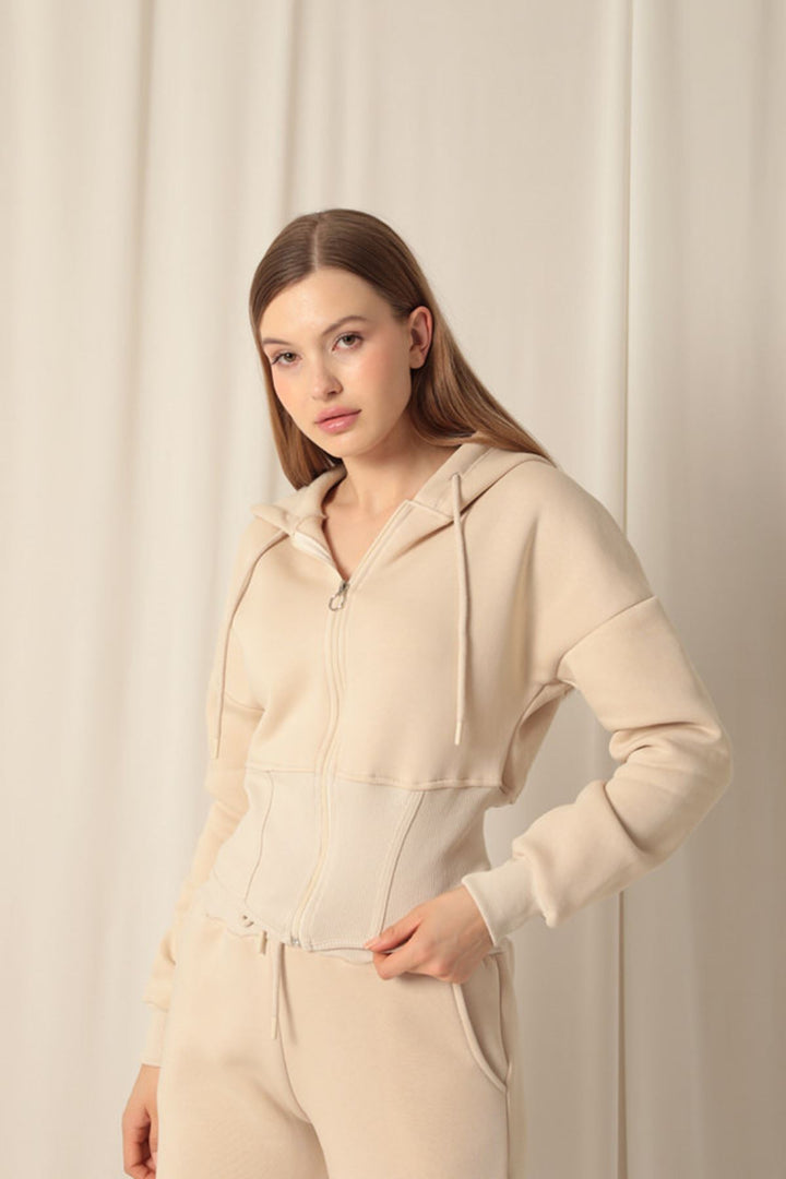 KKT Three Thread Fabric Zippered Women's Beige Suit - Stirling