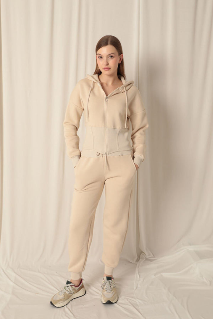 KKT Three Thread Fabric Zippered Women's Beige Suit - Stirling