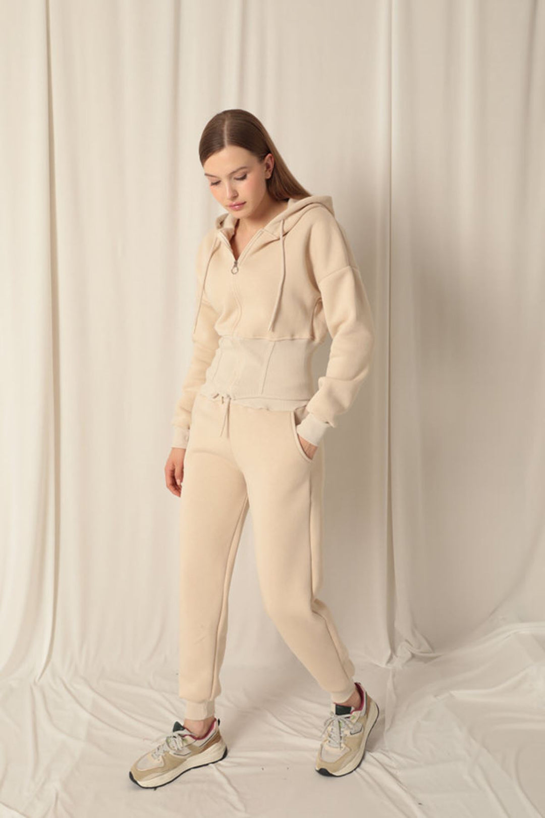 KKT Three Thread Fabric Zippered Women's Beige Suit - Stirling