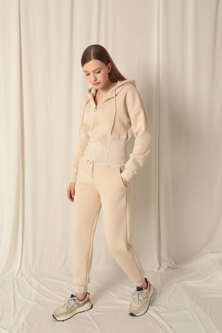 KKT Three Thread Fabric Zippered Women's Beige Suit - Stirling