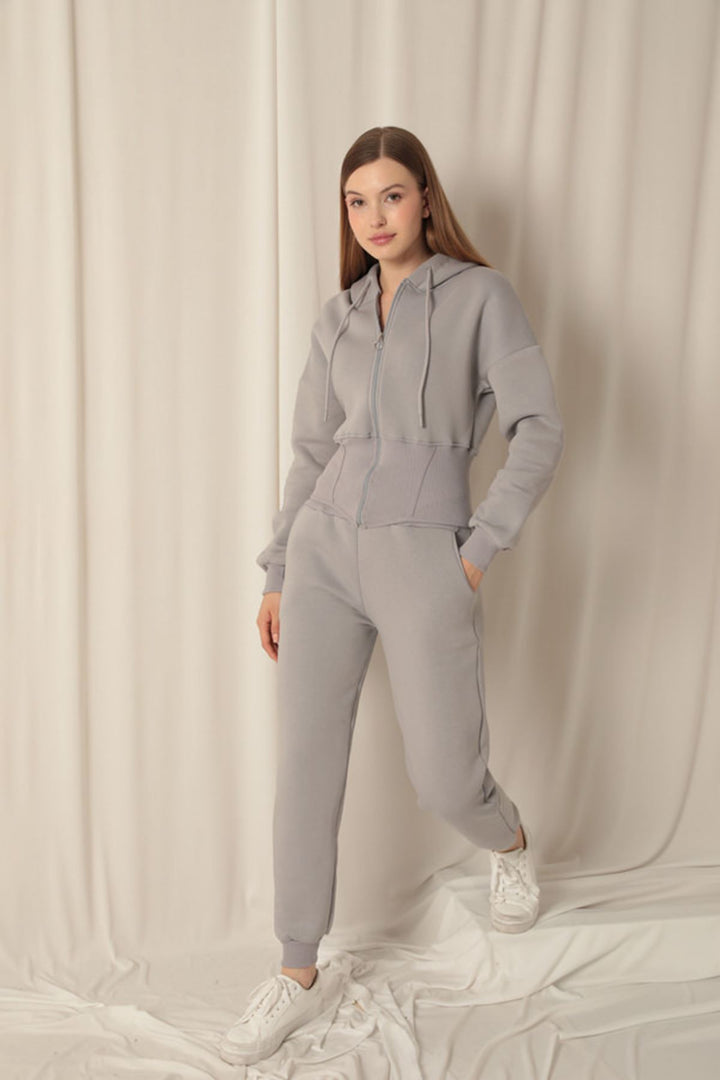 KKT Three Thread Fabric Zippered Women's Dark Gray Suit - Taylor