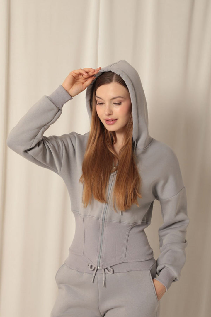 KKT Three Thread Fabric Zippered Women's Dark Gray Suit - Taylor