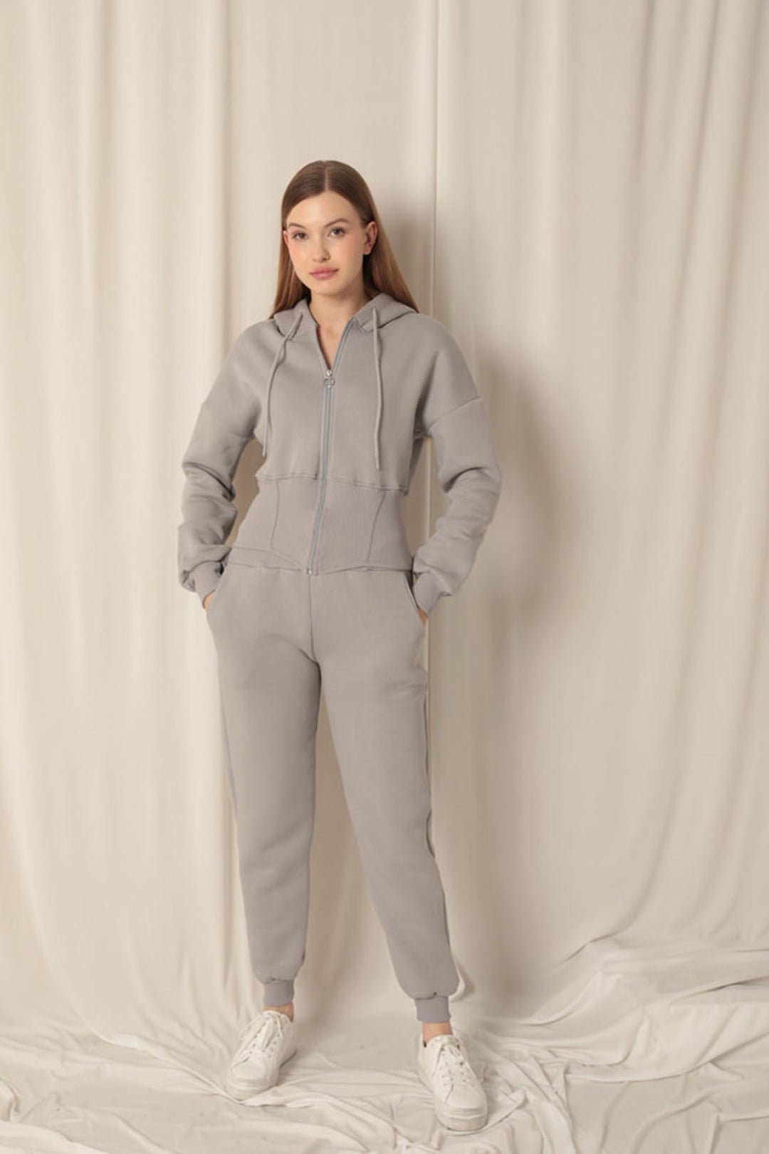KKT Three Thread Fabric Zippered Women's Dark Gray Suit - Taylor