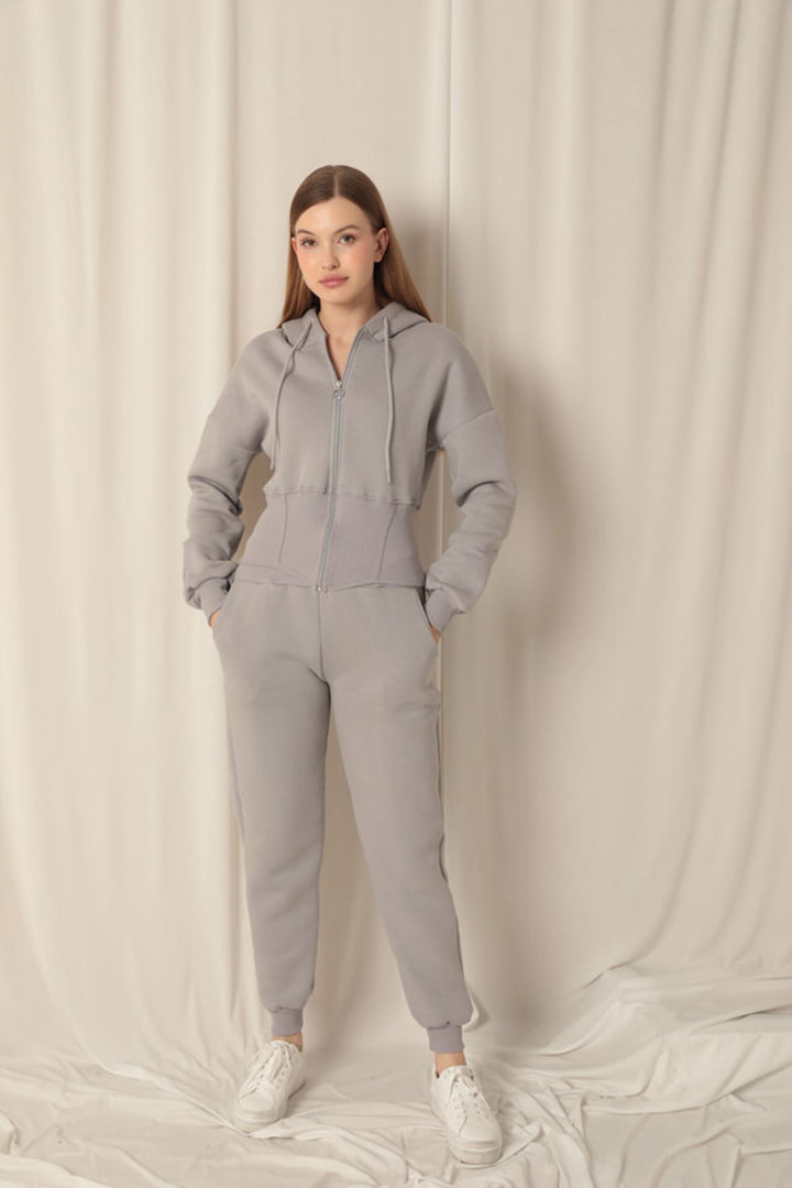 KKT Three Thread Fabric Zippered Women's Dark Gray Suit - Taylor