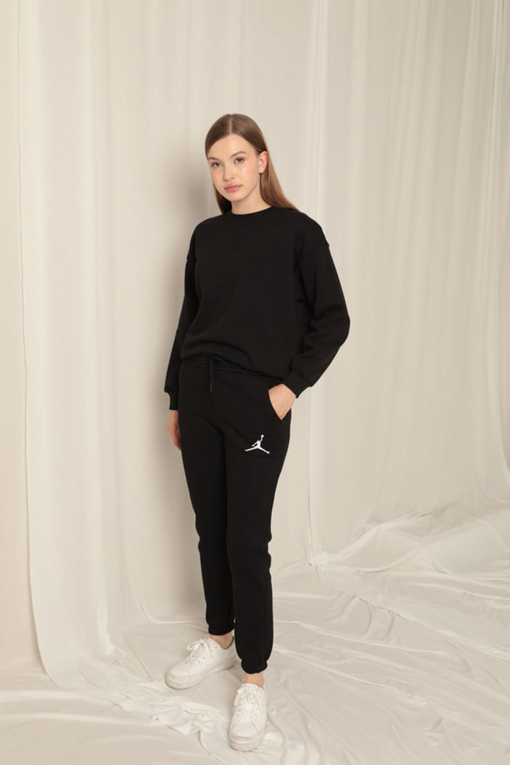 KKT Embroidered Women's Black Tracksuit with Elastic Waistband - Suhl