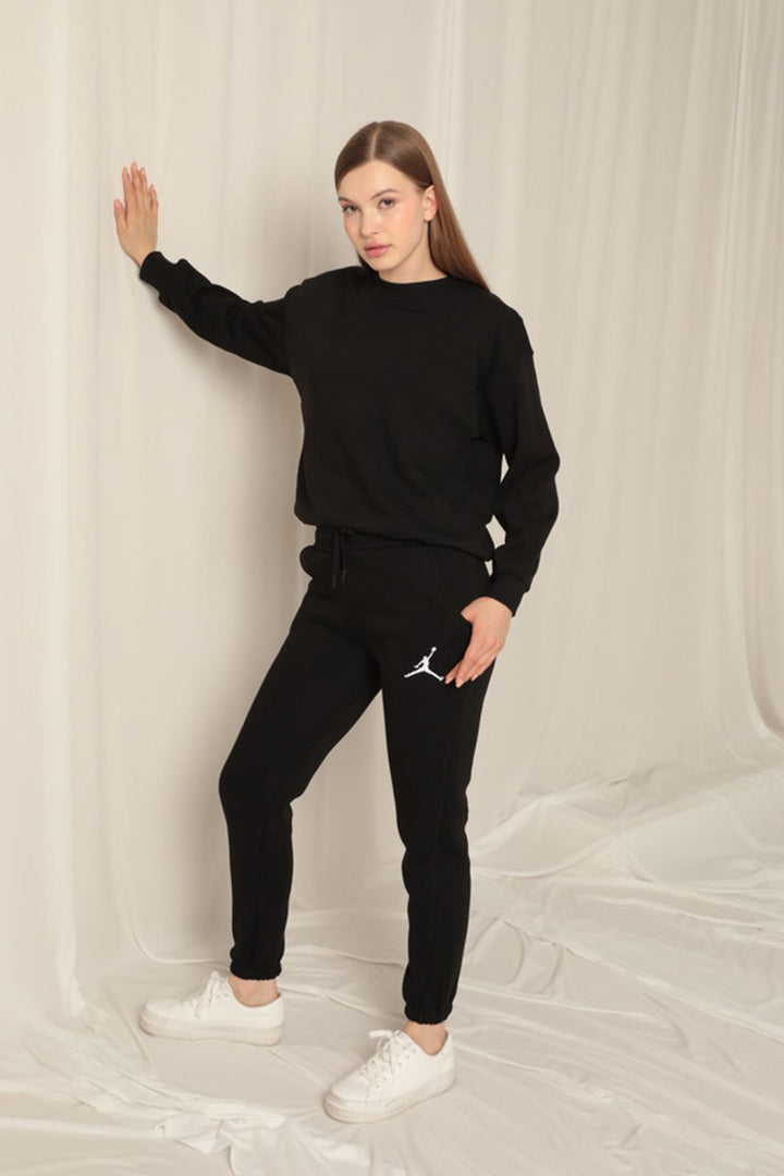 KKT Embroidered Women's Black Tracksuit with Elastic Waistband - Suhl
