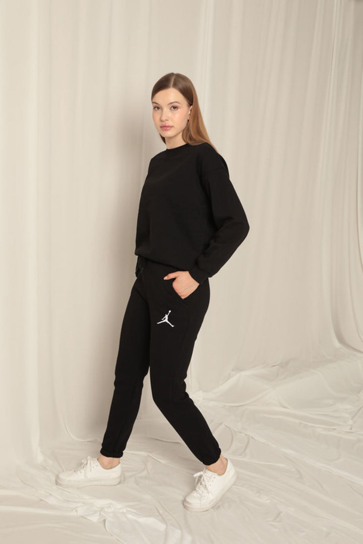 KKT Embroidered Women's Black Tracksuit with Elastic Waistband - Suhl