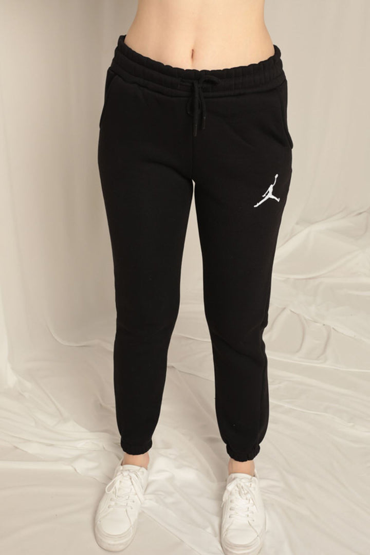 KKT Embroidered Women's Black Tracksuit with Elastic Waistband - Suhl