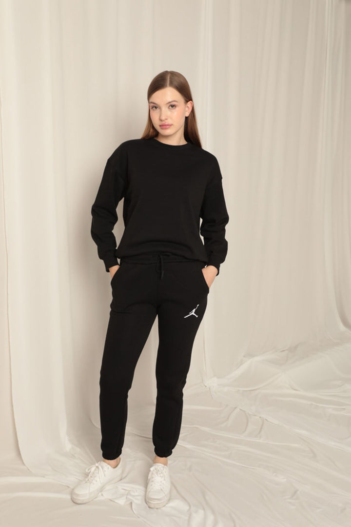 KKT Embroidered Women's Black Tracksuit with Elastic Waistband - Suhl