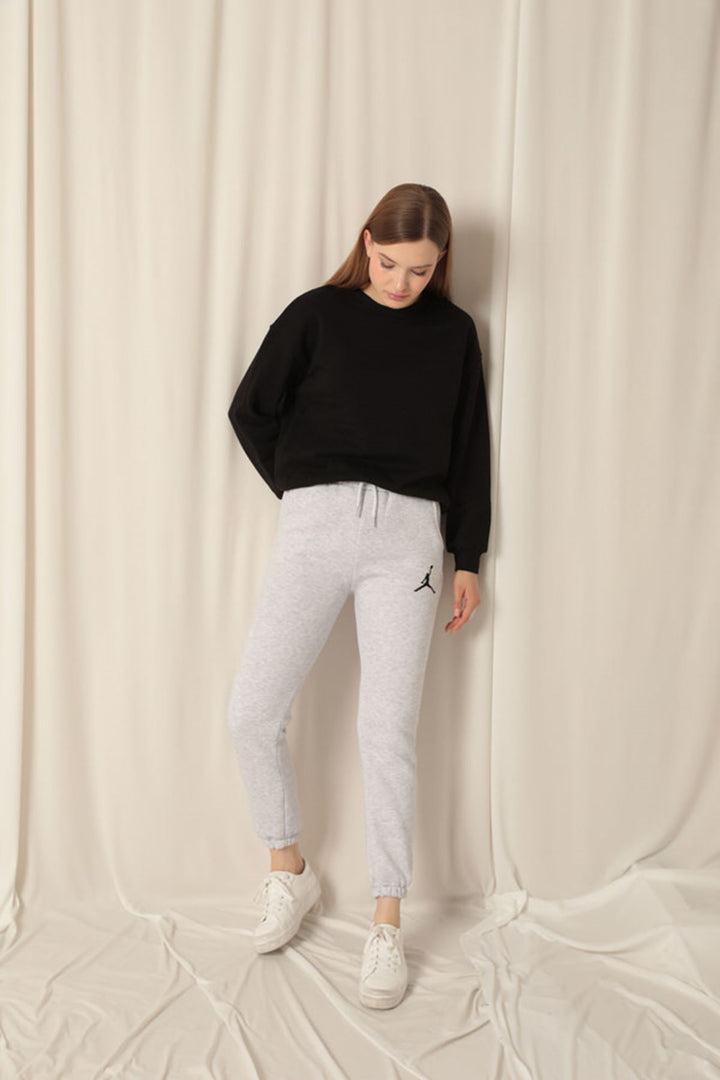 KKT Embroidered Women's Gray Tracksuit with Elastic Waistband - Alkmaar