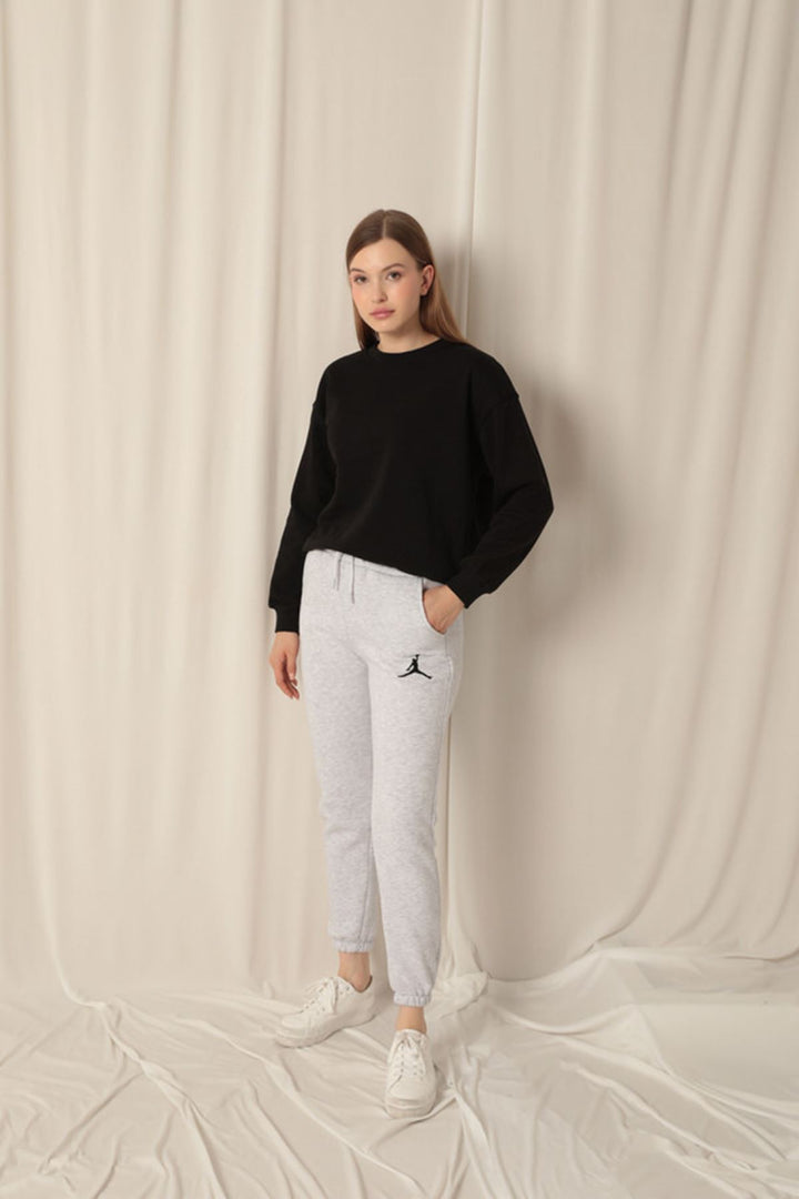 KKT Embroidered Women's Gray Tracksuit with Elastic Waistband - Alkmaar