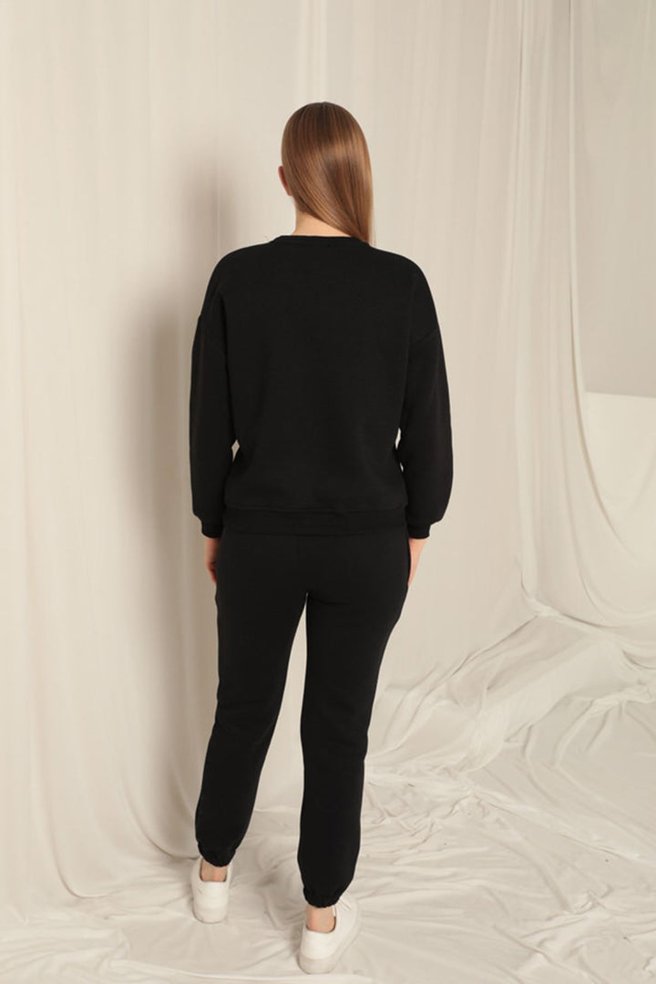KKT Three Thread Fabric Heart Embroidery Women's Black Suit - Peine