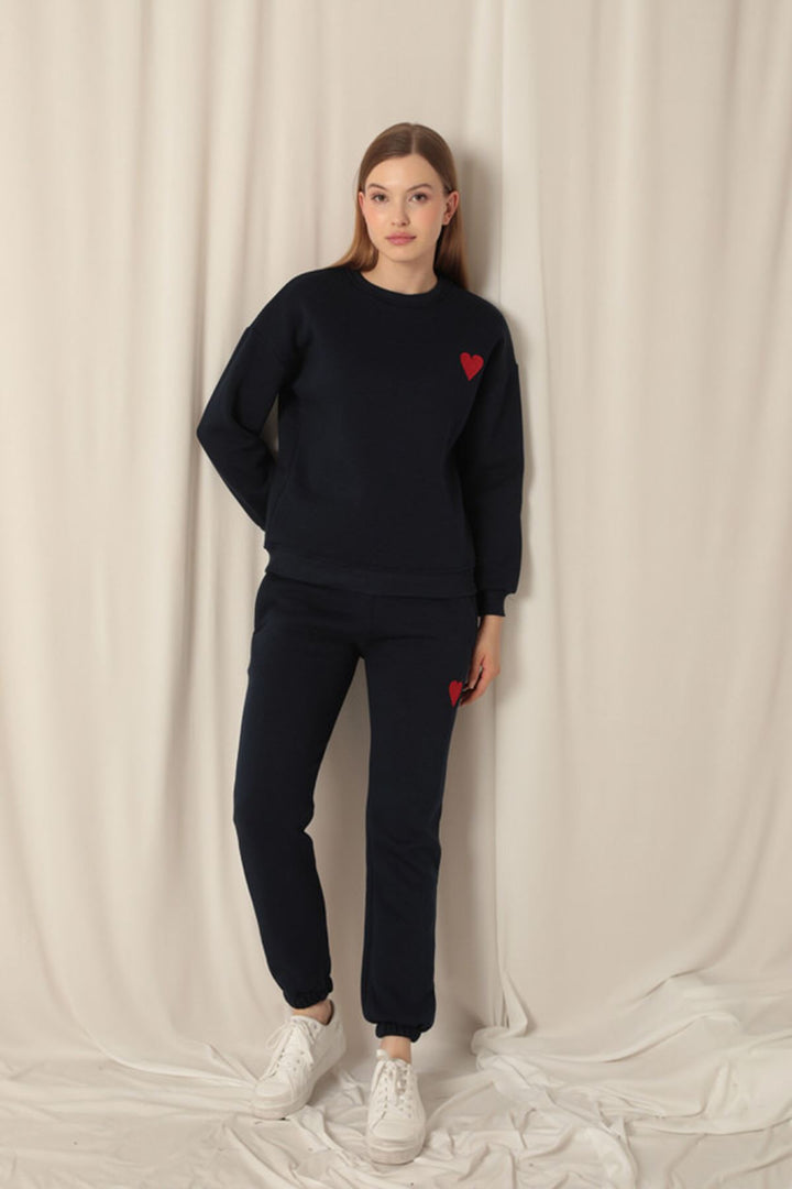 KKT Three Thread Fabric Heart Embroidery Women's Navy Blue Suit - Kalinkavichy