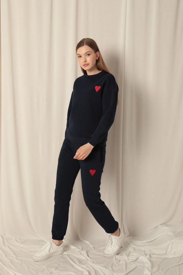 KKT Three Thread Fabric Heart Embroidery Women's Navy Blue Suit - Kalinkavichy