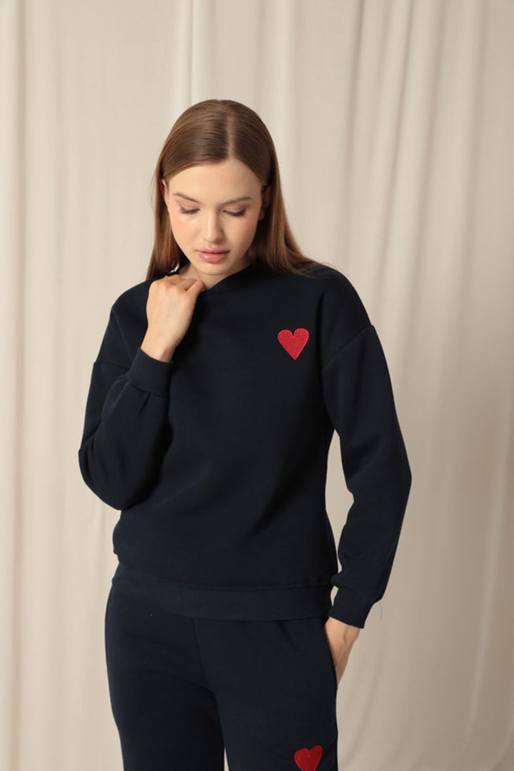 KKT Three Thread Fabric Heart Embroidery Women's Navy Blue Suit - Kalinkavichy