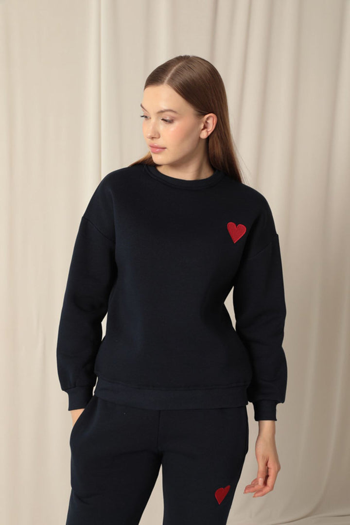 KKT Three Thread Fabric Heart Embroidery Women's Navy Blue Suit - Kalinkavichy