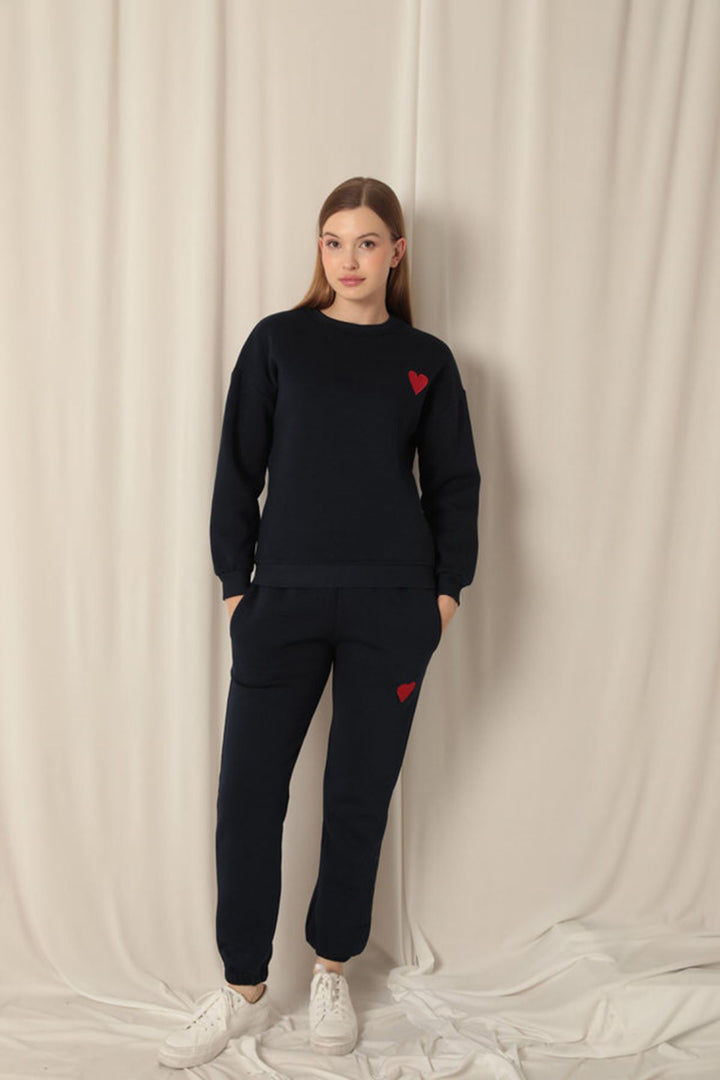 KKT Three Thread Fabric Heart Embroidery Women's Navy Blue Suit - Kalinkavichy