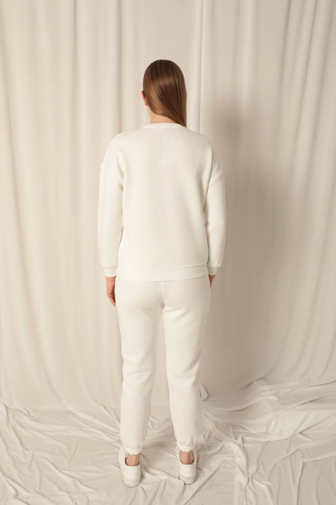 KKT Three Thread Fabric Heart Embroidery Women's Ecru Suit - Mankato