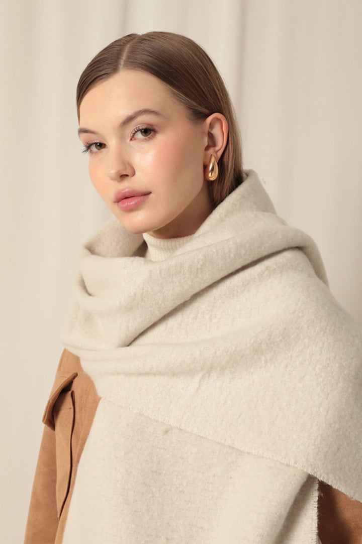KKT Women's Thick Plain Boucle Beige Shawl - Rüsselsheim