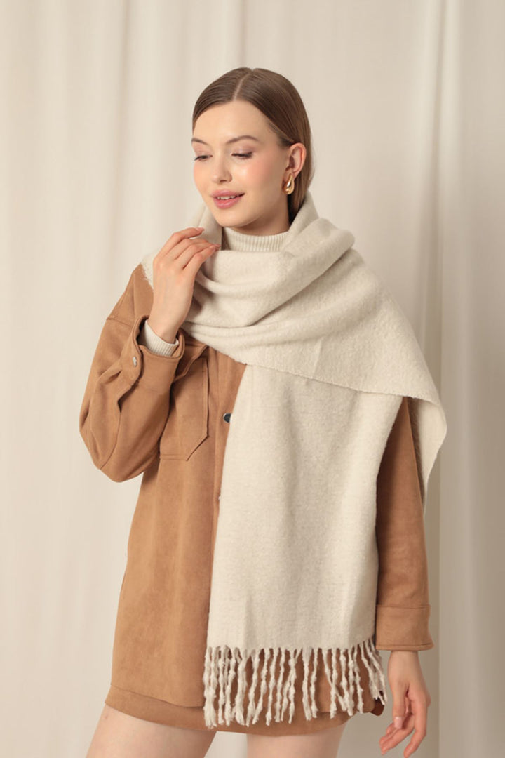 KKT Women's Thick Plain Boucle Beige Shawl - Rüsselsheim