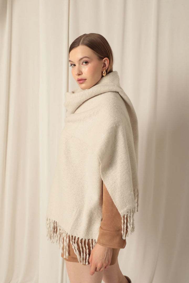 KKT Women's Thick Plain Boucle Beige Shawl - Rüsselsheim