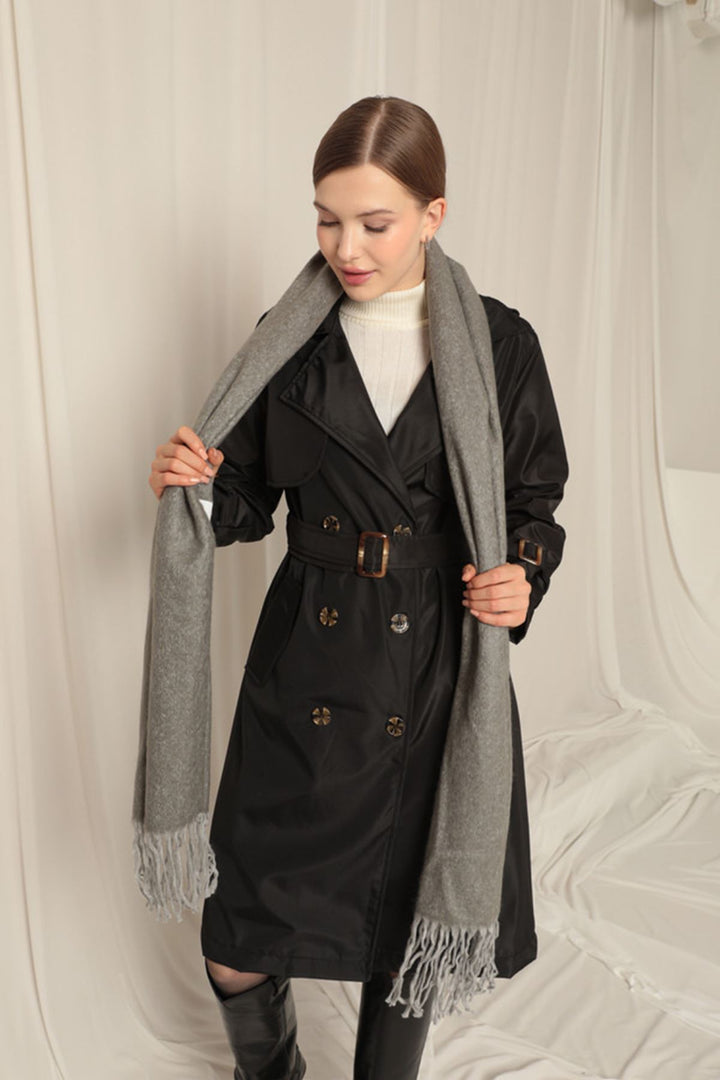 KKT Women's Thick Plain Boucle Dark Gray Shawl - Stockport