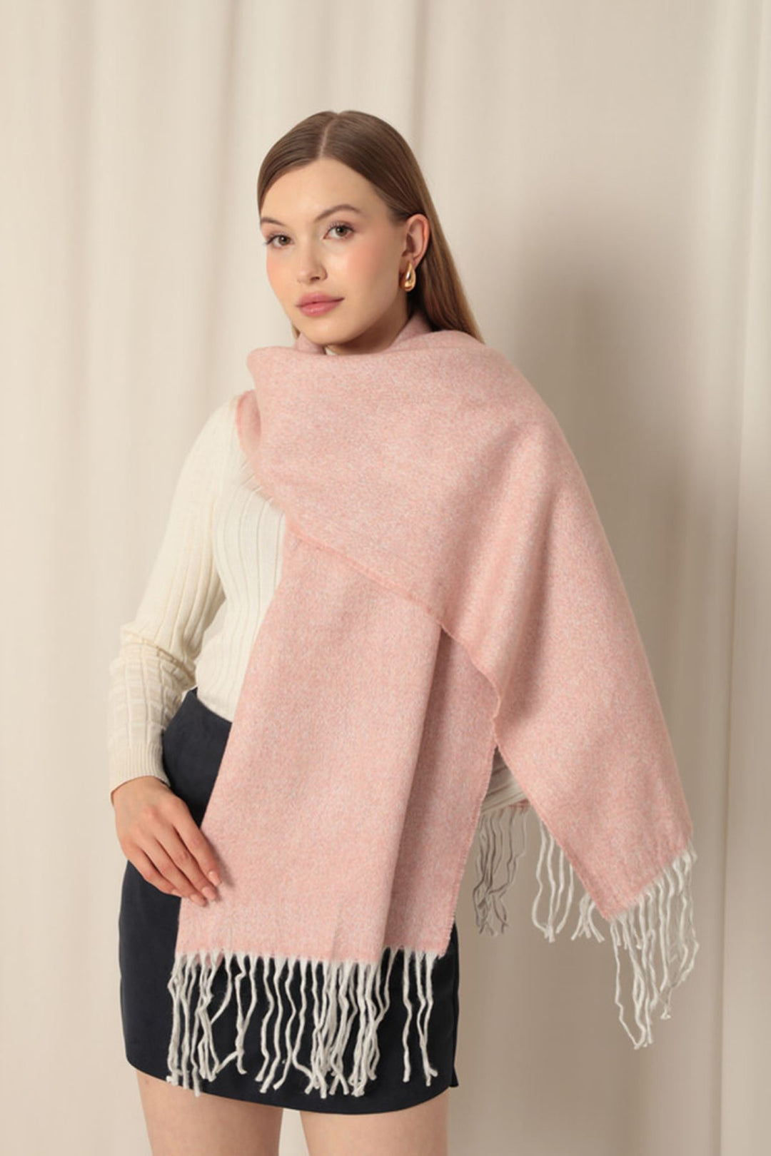KKT Women's Thick Plain Boucle Pink Shawl - Corvallis