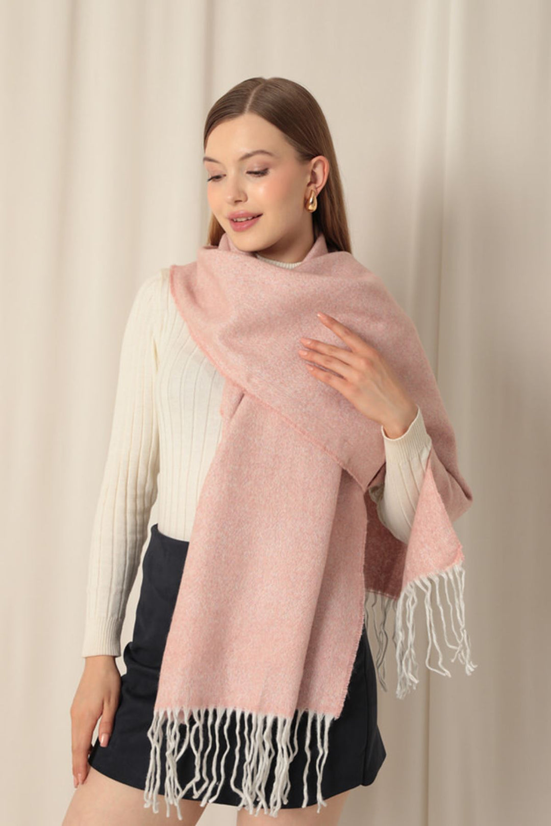 KKT Women's Thick Plain Boucle Pink Shawl - Corvallis