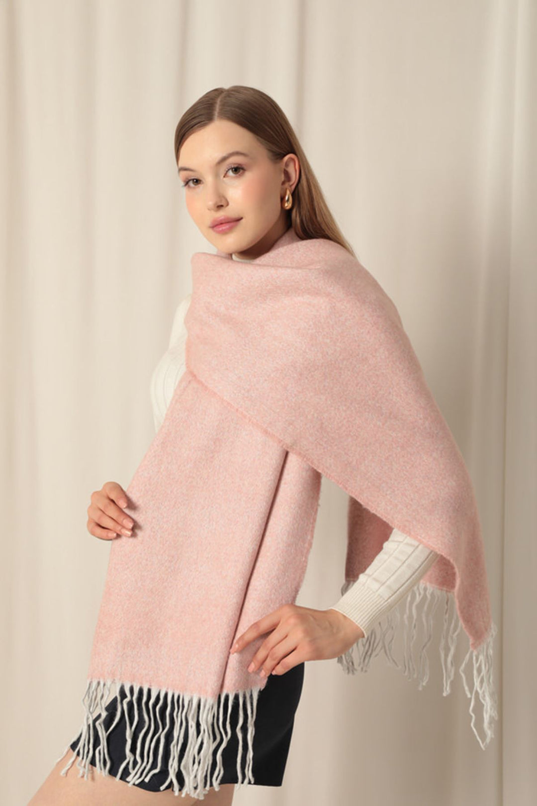 KKT Women's Thick Plain Boucle Pink Shawl - Corvallis