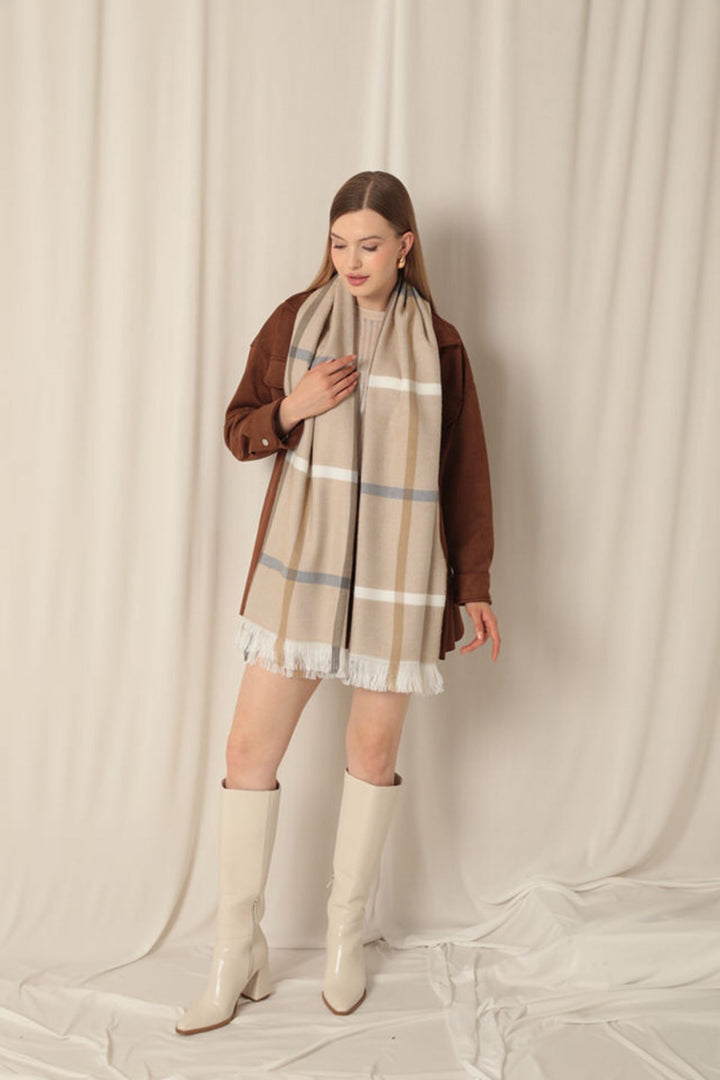 KKT Thick Striped Women's Camel Shawl - Royal Palm Beach