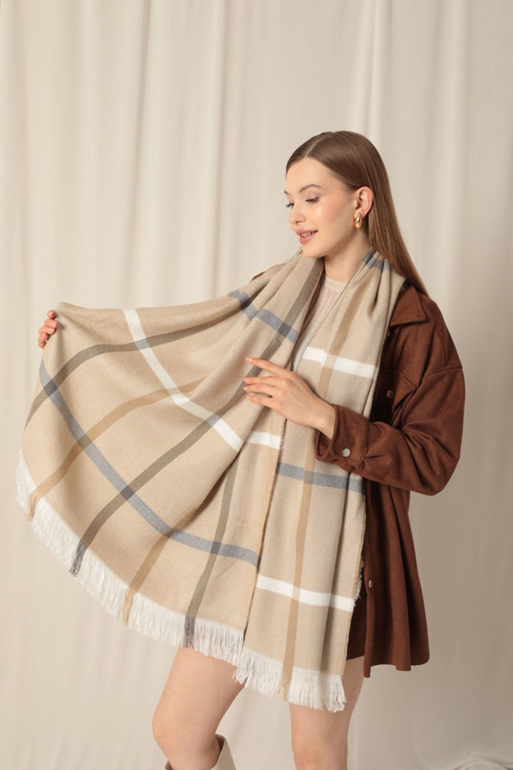 KKT Thick Striped Women's Camel Shawl - Royal Palm Beach
