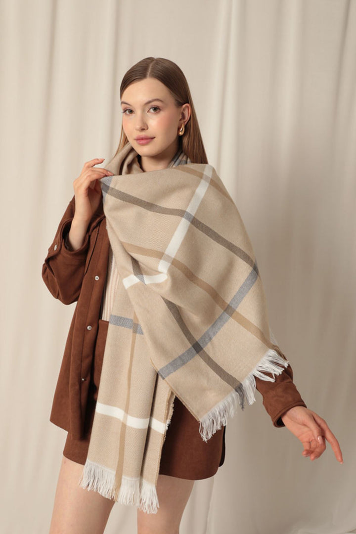 KKT Thick Striped Women's Camel Shawl - Royal Palm Beach