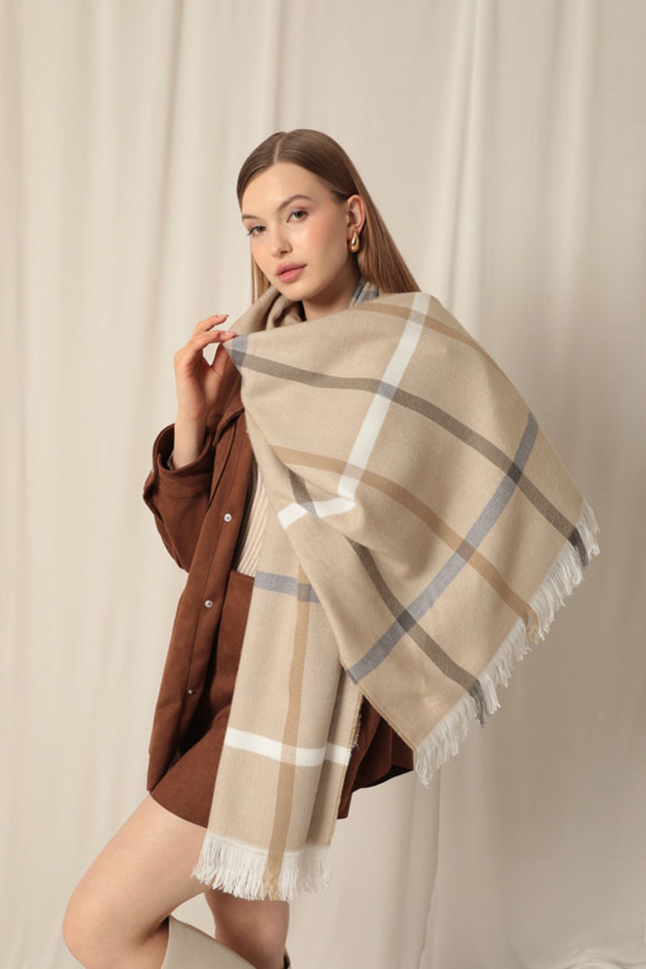 KKT Thick Striped Women's Camel Shawl - Royal Palm Beach