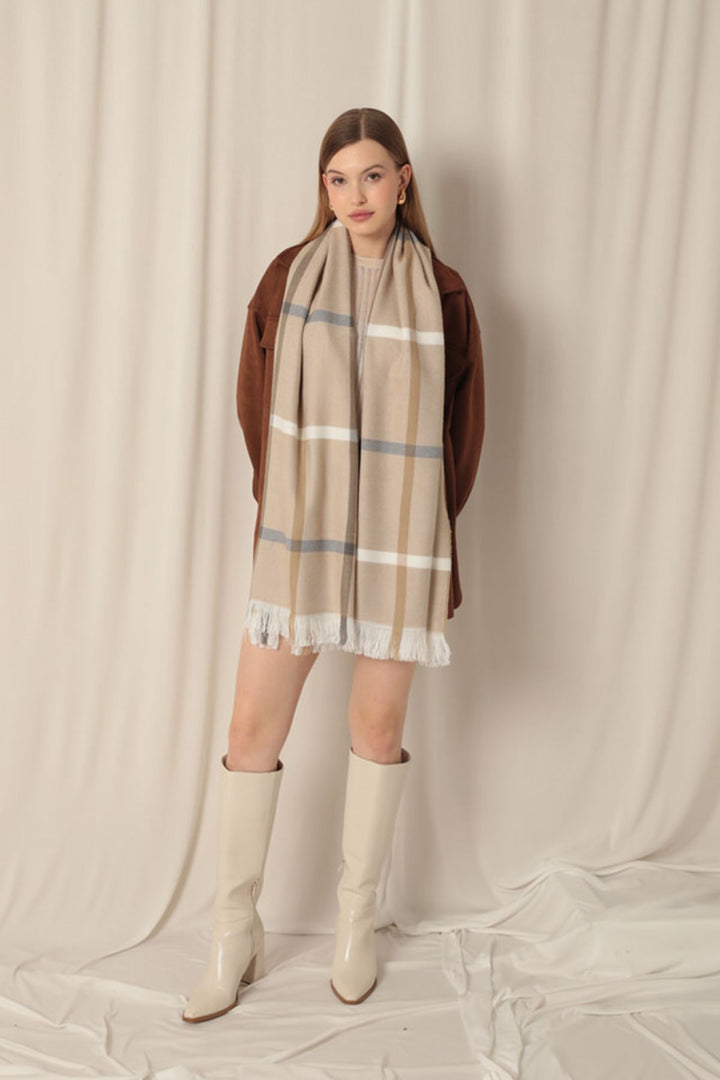 KKT Thick Striped Women's Camel Shawl - Royal Palm Beach