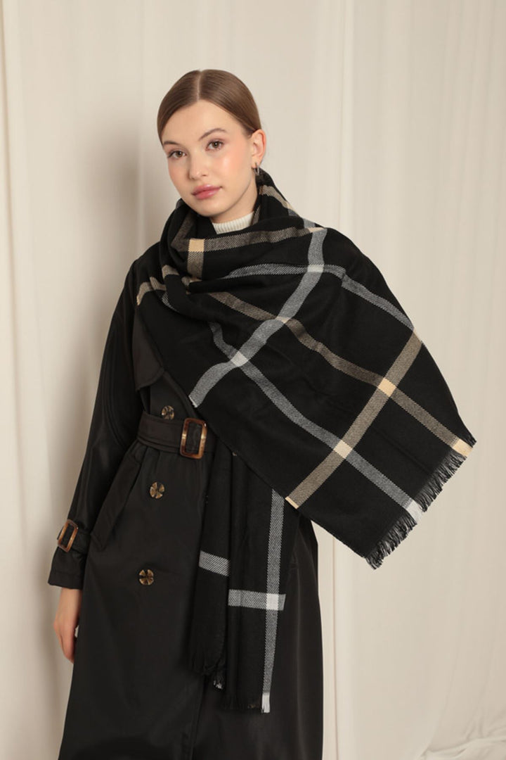 KKT Thick Striped Women's Black/Camel Shawl - Falls