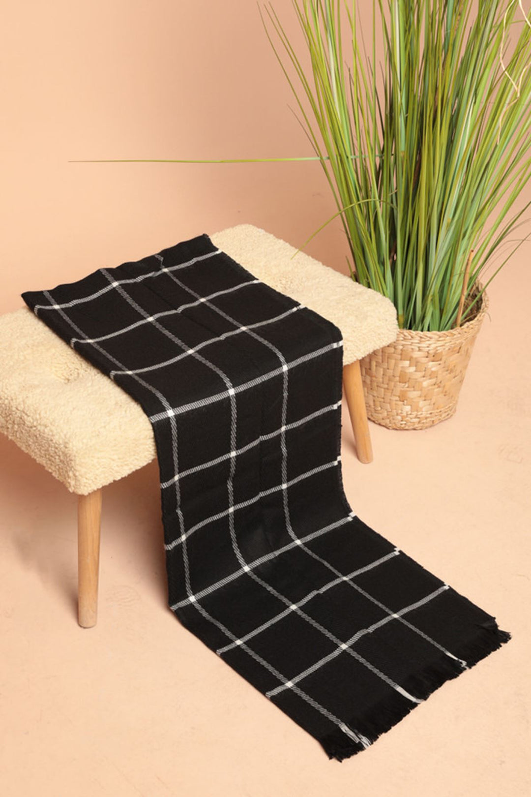 KKT Thick Striped Women's Black/Ecru Shawl - Orange