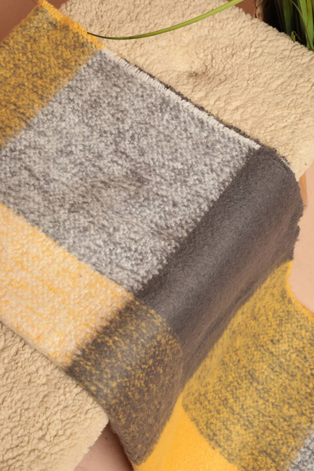 KKT Women's Thick Plaid Boucle Yellow Shawl - Ashford