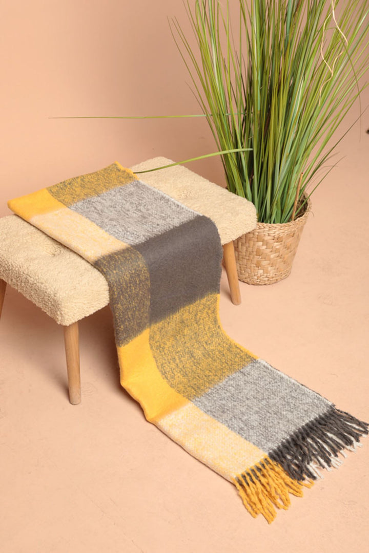 KKT Women's Thick Plaid Boucle Yellow Shawl - Ashford