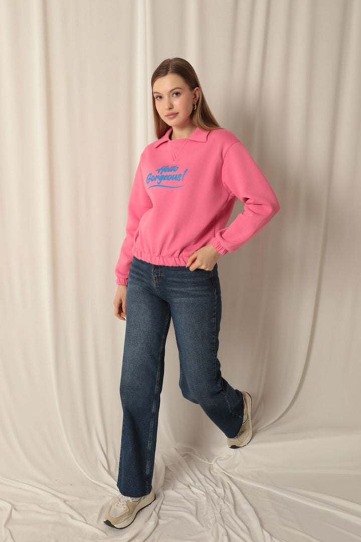 KKT Three Thread Fabric Hello Printed Women's Pink Sweat - Rosenberg