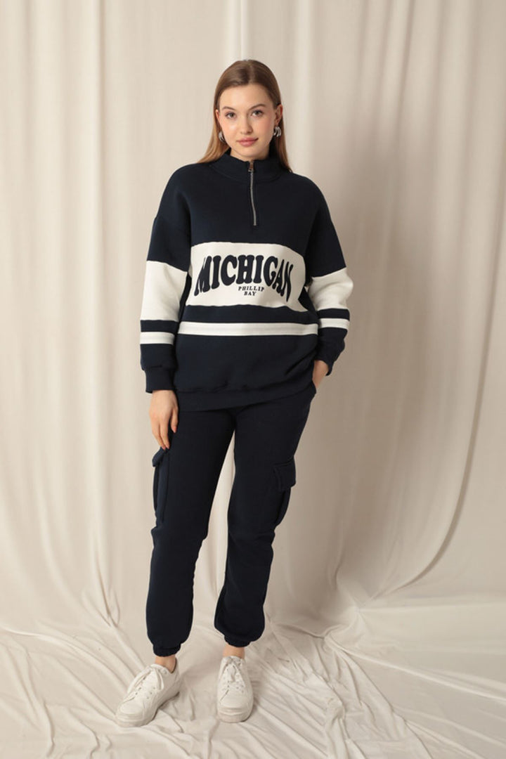 KKT Zippered Women's Navy Blue Sweater - Plantation