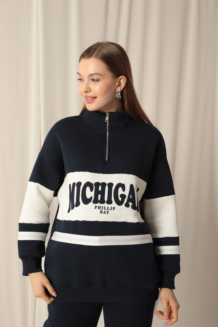 KKT Zippered Women's Navy Blue Sweater - Plantation