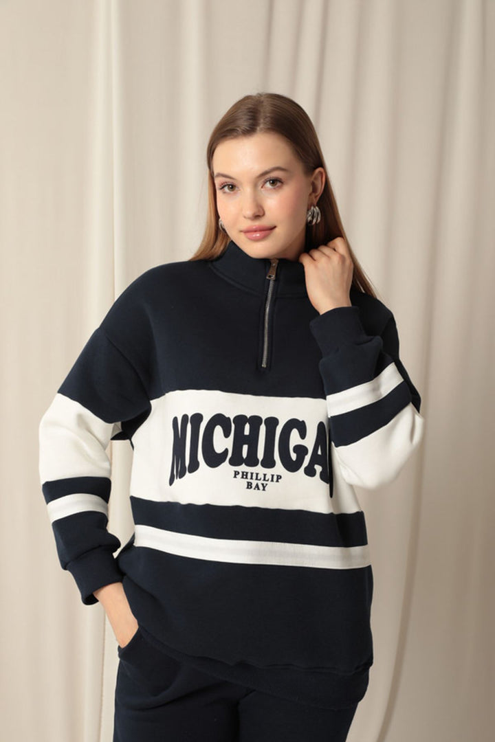 KKT Zippered Women's Navy Blue Sweater - Plantation